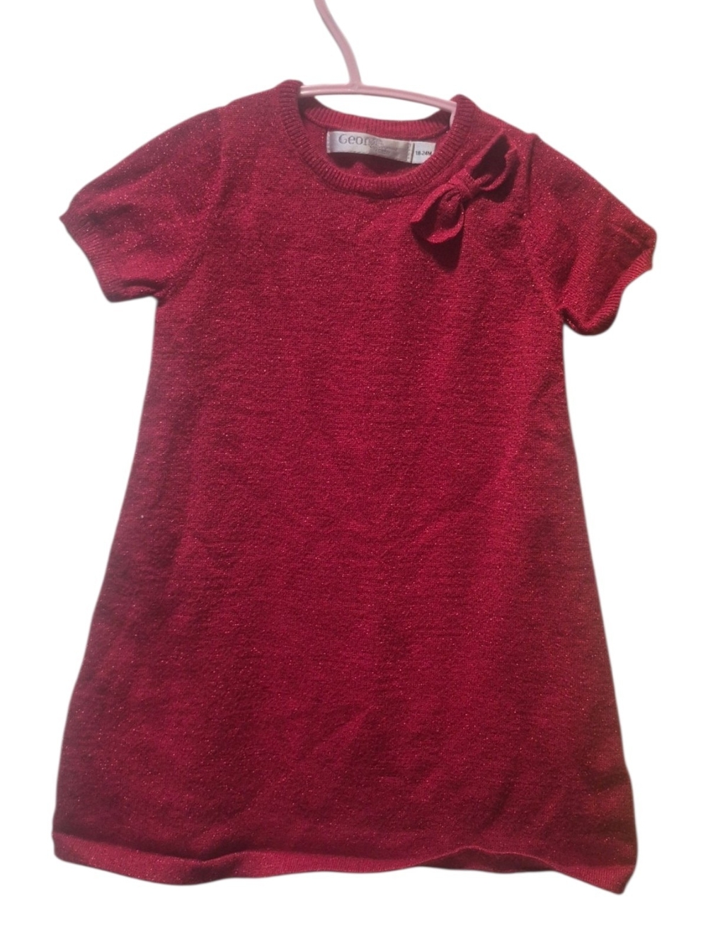 George Red Knit Bow-Accent Casual Dress